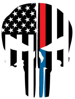 THIN RED/BLUE LINE FLAG PUNISHER SKULL REAR HELMET REFLECTIVE HELMET DECAL