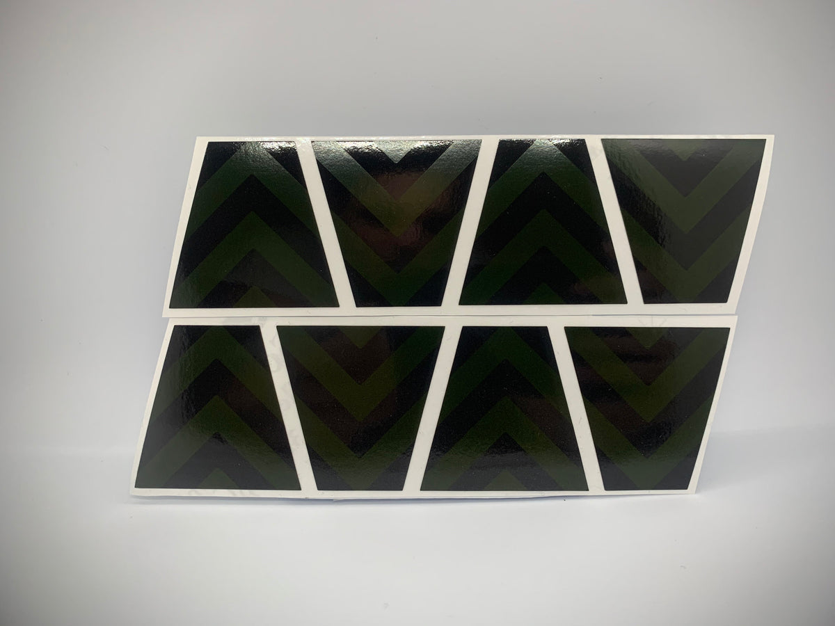 BLACKED OUT BLACK AND YELLOW CHEVRON REFLECTIVE HELMET (TET) TETRAHEDRON 8 PACK