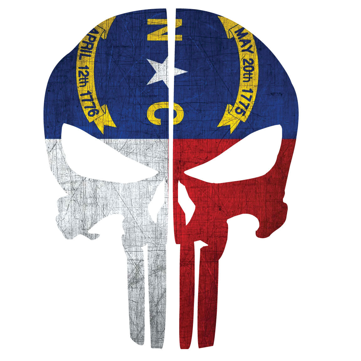 NORTH CAROLINA FLAG PUNISHER SKULL REAR HELMET REFLECTIVE HELMET DECAL