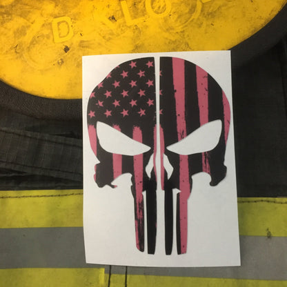 PINK AMERICAN FLAG PUNISHER SKULL REAR HELMET REFLECTIVE HELMET DECAL