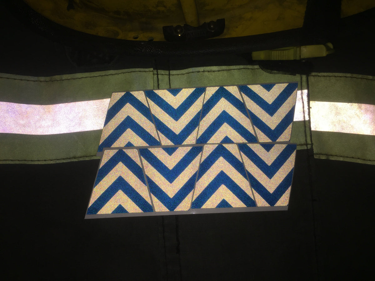 BLACKED OUT BLACK AND BLUE CHEVRON REFLECTIVE HELMET (TET) TETRAHEDRON 8 PACK