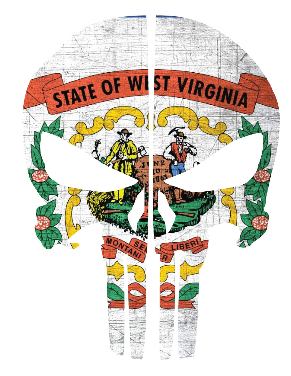 WEST VIRGINIA FLAG PUNISHER SKULL REAR HELMET REFLECTIVE HELMET DECAL